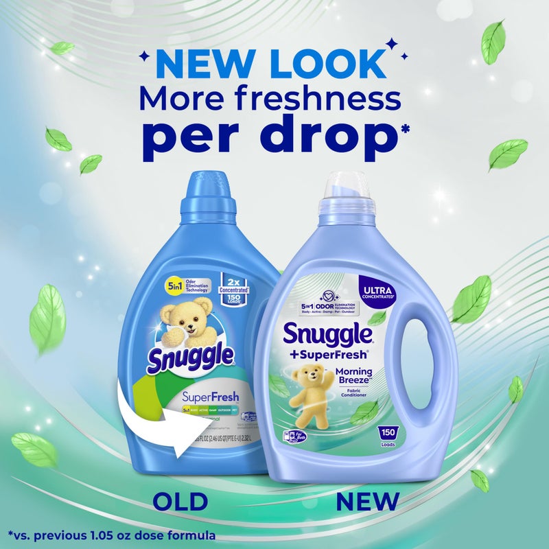 Snuggle SuperFresh Fabric Softener Liquid, Ultra Concentrated, 78.8 Oz, 150 Medium Loads, Morning Breeze Fabric Conditioner, Lasting Scent, Fights Stubborn Odors, Softens, Reduces Static & Wrinkles - Image 2